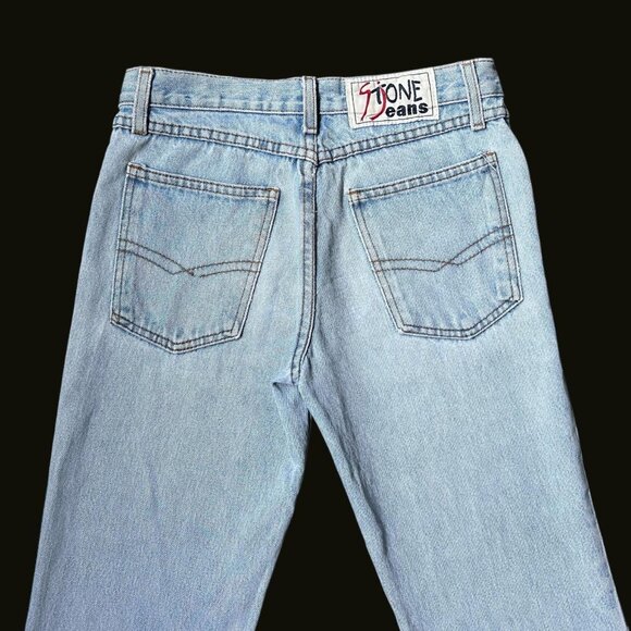 90s vintage distressed low rise flare jeans light wash frayed Y2k 2000s. - Picture 4 of 5